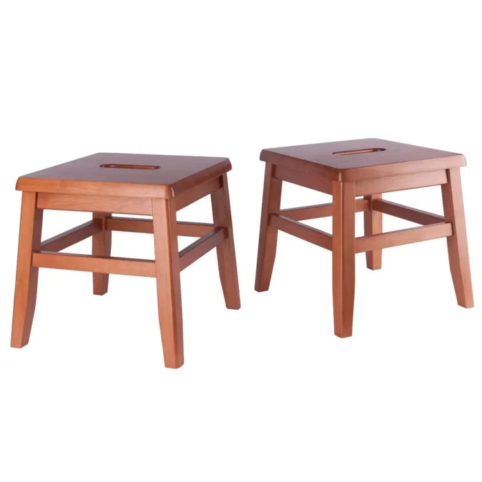 2pc Kaya Conductor Stool Teak - Winsome: Traditional Dark Brown Square Accent Stools, Solid Teak Frame, 220lb Capacity(12.8W*12.8D*12.02H in