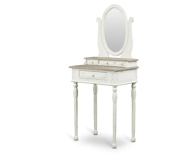 Baxton Studio Anjou Traditional French Accent Dressing Table with Mirror, White