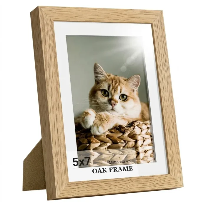 Heimlove 5x7 Picture Frame,Premium Natural Solid Wooden Frames Mat for 4x6 Picture & Tempered Glass-5x7 Mini frame Art Photo and Prints,Tabletop Display family picture-1 Pack, Walnut Color