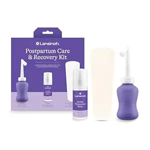 Lansinoh Postpartum Recovery Essentials Kit | 8-Piece New Mom Gift Set with Peri Bottle, Herbal Spray & Ice Packs for Soothing After Birth Care