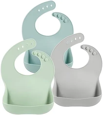 PandaEar Set of 3 Silicone Baby Bibs Waterproof, Soft, Unisex, 10-72 Months