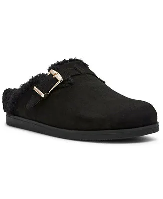 DV by Dolce Vita Cozy Slide Clogs Women Black Suede Round Toe Buckle Comfort - 8
