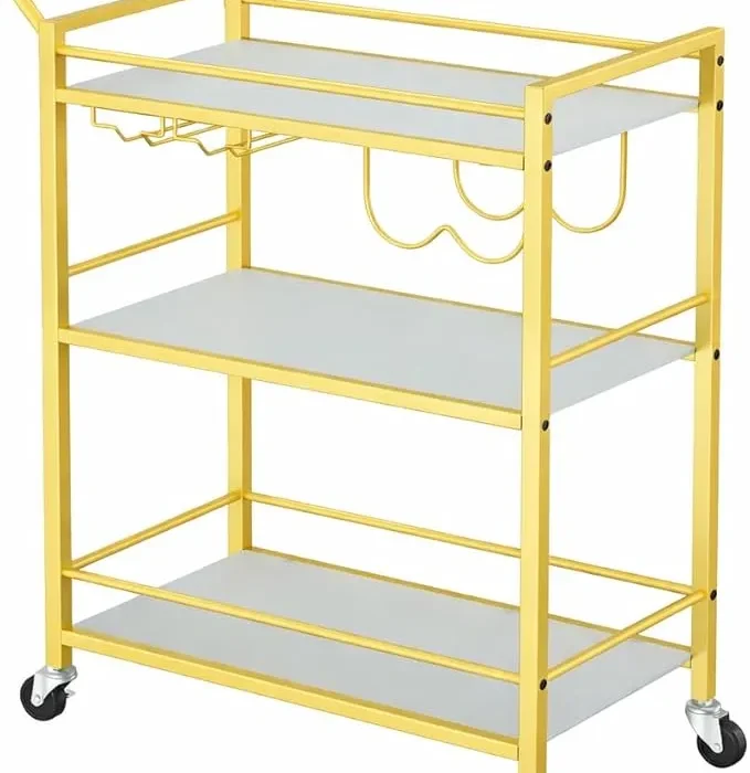 Bar Cart,3 Tier Carts with Wheels,Serving Rolling Carts,Small Wine Rack and Glass Holder Rolling Cart for Kitchen, Outdoor, Dining Room-Gold.