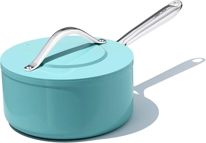 CookinCraze 3.5QT Nonstick Ceramic Sauce Pan with Lid, Quick & Even Heat Distribution PFAS-Free Non Toxic Cooking Pot for Rice/Soup/Sauces, All Stovetops Compatible, Oven Safe 500°F, Caribbean Blue