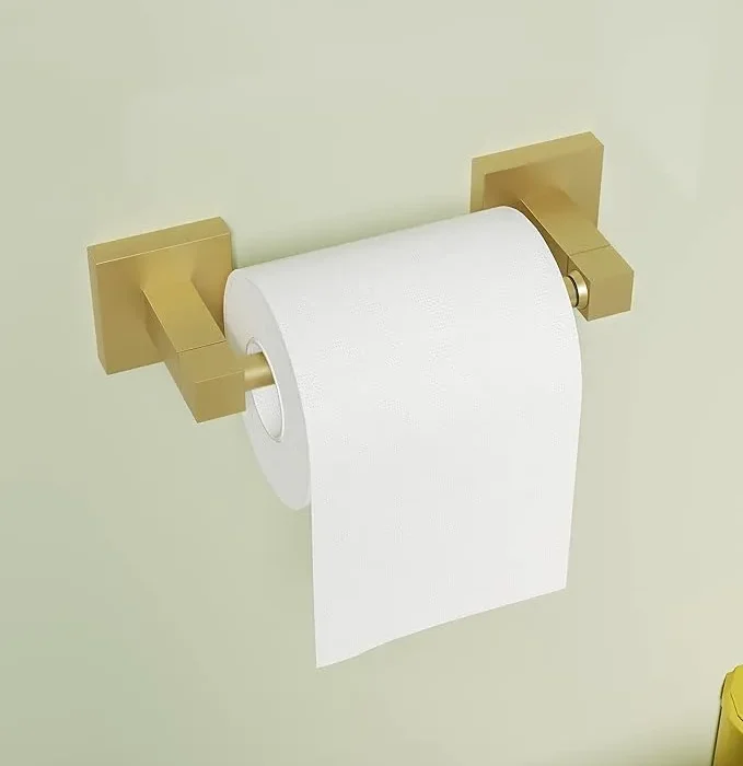 Ruacq Gold Toilet Paper Holder Double Post Pivoting Square Tissue Holders Roll Holder Hangers Brushed Gold Toilet Paper Stand Bathroom Stainless Steel and Zinc Alloy Modern Wall Mounted