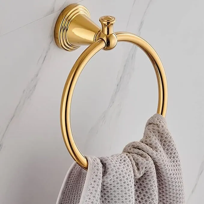 Light Luxury Palace Style Golden Bathroom Towel Ring, Bathroom Round Towel Rack, Bathroom Storage Rack Bathroom