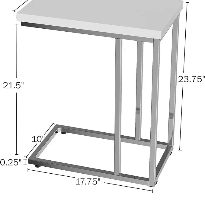 Lavish Home C-Shaped Sofa Side Table - Modern End Table, Laptop Tray, or Compact Bedside Nightstand - Space Saving Furniture by Lavish Home (White)
