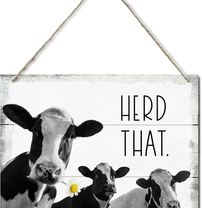 Funny Herd That Cow Decor Sign, Hanging Printed Wall Plaque Wood Signs, Country Farmhouse Decor, Home Décor, Rustic Farmhouse Decorations for The Home Wall Art 10X7.8inch