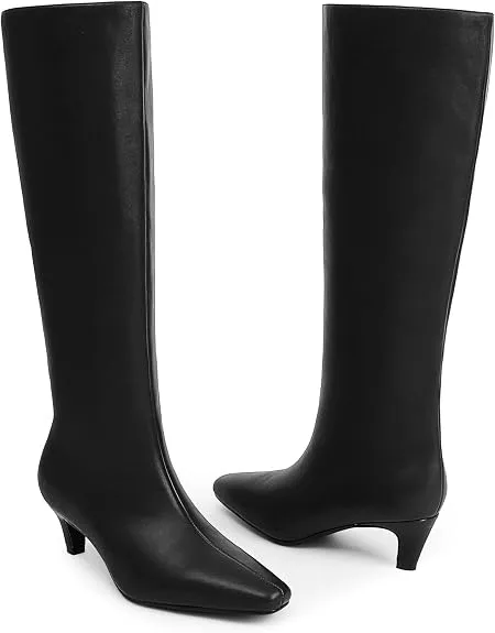 Knee High Boots Women Square Toe Kitten Heel Tall Boots size 8
