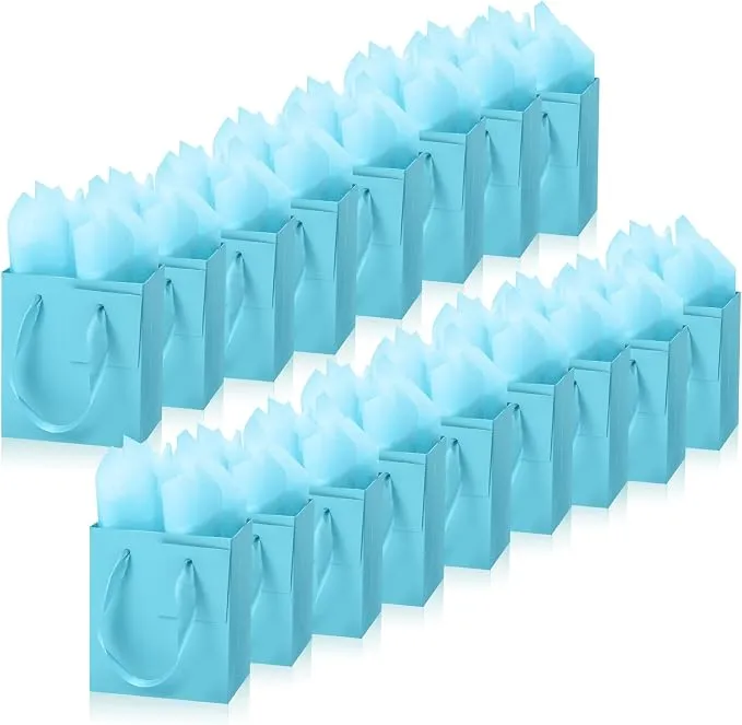 Tenare 24 Pcs Small Gift Bags Bulk,7 x 4 x 9 Inch,light blue
