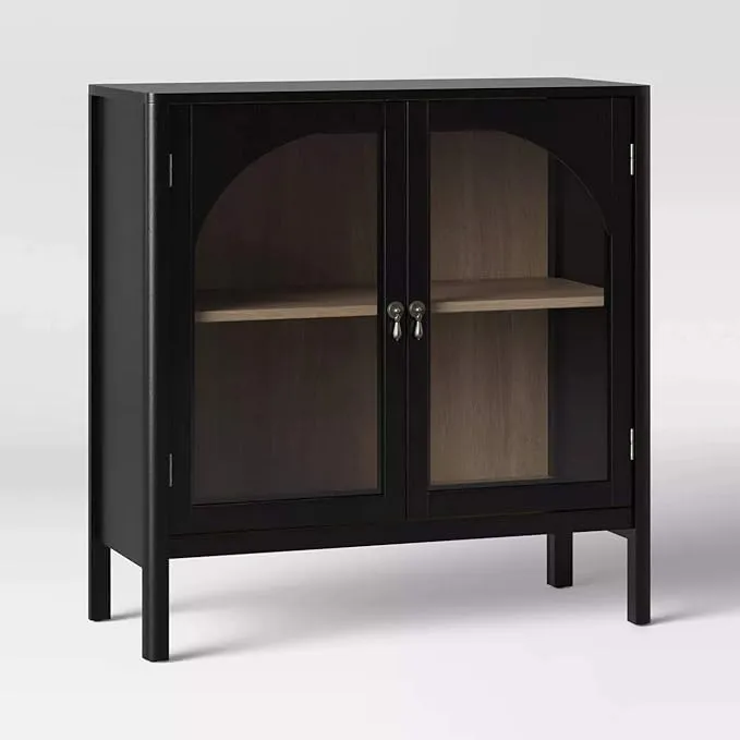 New Bedford 2 Door Accent Cabinet Black - Threshold Elegant Storage, Pewter-Finish Hardware, Wood Veneer