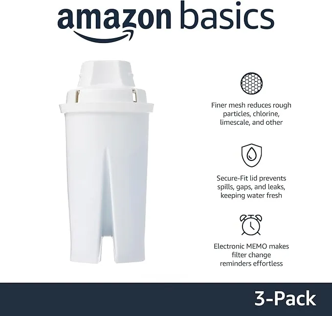 Amazon Basics Enhanced Replacement Water Filters for Water Pitchers, BPA-Free, WQA & NSF Certified, Compatible with Brita Water Pitchers & Drinking Water Filter Systems, 6 Month Filter Supply