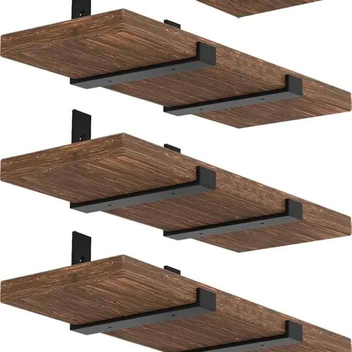 Shelf Bracket, Heavy Duty Floating Shelf Brackets 10-Inch Long, 10-Pack Brackets for Shelves, Black Coated J Shape Metal Wall Shelf Support Brackets