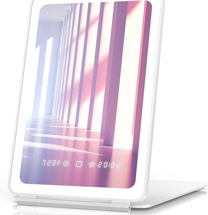 7.5 Inch Lighted Travel Makeup Mirror, Foldable Rechargeable