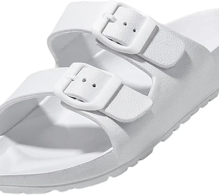 BEMGNAR Mens Lightweight Comfort Slides Double Buckle Slip-on Adjustable EVA Orthopedic Flat Sandals Size 40EU