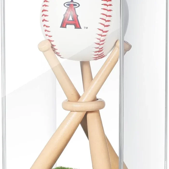 Mudder Baseball Display Case and Wood Stand Acrylic Baseball Holder Acrylic Box with Grass Pad for Ball Display Mini Wooden Bat Showcase Holders for Memorabilia Autograph Ball(1 Pack)