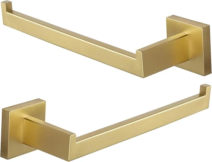 LANC Bathroom Hand Towel Holder 2 Pack Left and Right Side Brushed Gold Hand Towel Bar 10 Inche Square Towel Ring for Kitchen Bathroom Wall Mount Stainless Steel Towel Rack Hanger,A8806BG-LRP2