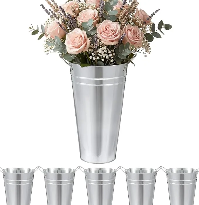 Flower Buckets for Flower Bar, 6 Pcs Galvanized Metal Vases with Handles