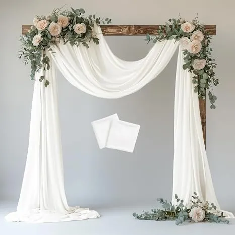 Wedding Arch Draping Fabric 2 Panels Ivory Sheer Backdrop Drapes white