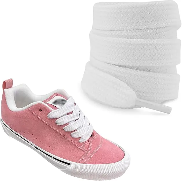 Gownsella 5/8"(15mm) Wide Thick Cotton Shoe Laces for Sneakers, Fat Chunky Shoelaces Replacement Strings for Old School Shoes (White,63"/160cm)