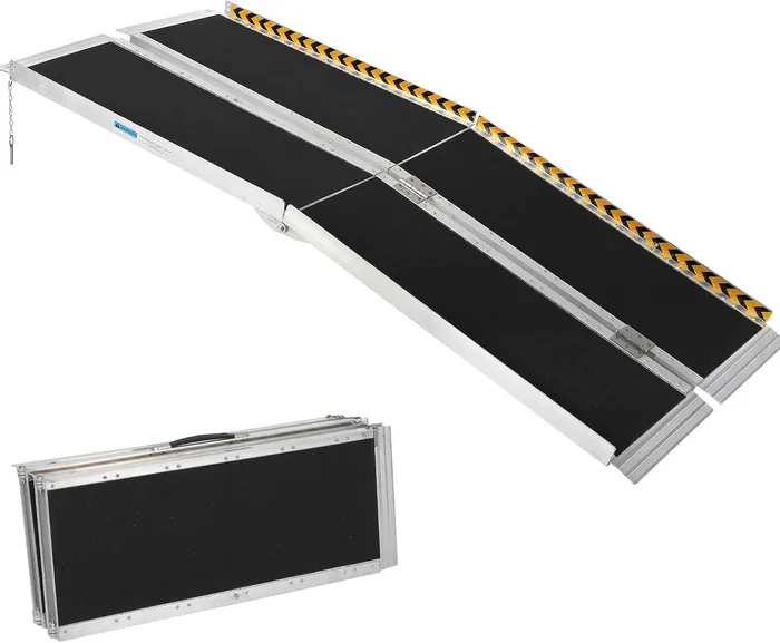 Garvee 5 FT Home Wheelchair Ramp - Portable Aluminum Ramp with Non-Skid Surface, Reflective Strips & Transition Plate, 600 Lbs Capacity
