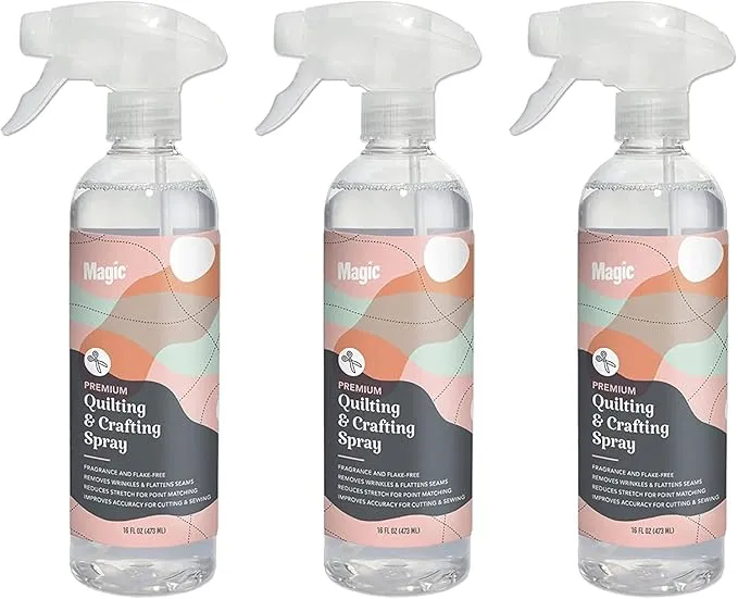 MAGIC Premium Quilting & Crafting Spray Bottle – Fabric Spray for Cutting, Creasing, & Sewing – Best Press Spray Starch for Quilting to Flatten Seams & Wrinkles – Wrinkle Spray (16oz Trigger) 3 Pack