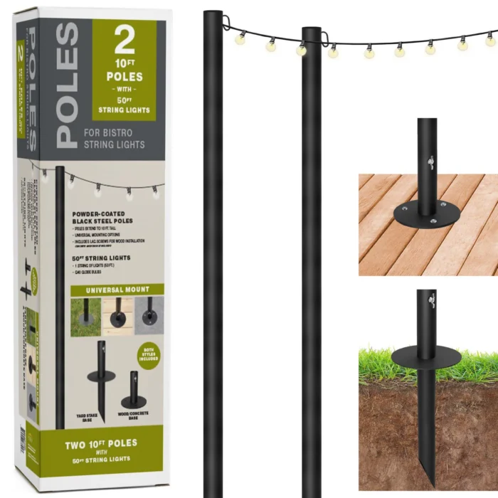 Excello Global Products Bistro 10' String Light Poles (2-pack ...