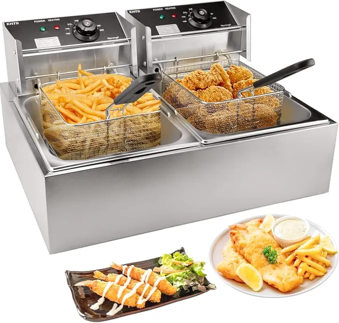 Commercial Deep Fryer with Basket, 3400W 12.7QT/12L, Detachable Large Capacity Stainless Steel Countertop Electric Oil Fryer with Temperature Control for Restaurant or Home Use