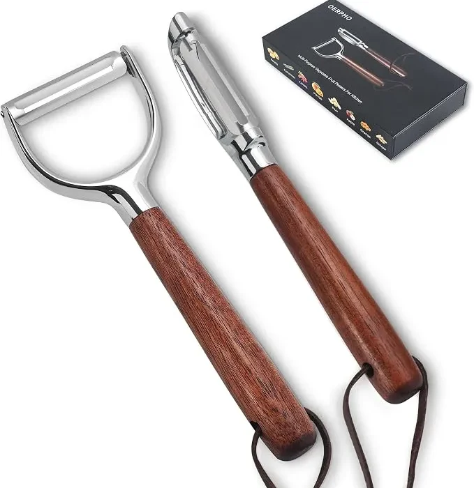 Vegetable Peeler, Premium Y-Shaped and I-Shaped Stainless Steel Potato Peelers Set, Multifunctional Kitchen Peeler Real Wood Handle Ultra Sharp Blade Vegetable Fruit Carrot Apple (2PCS)