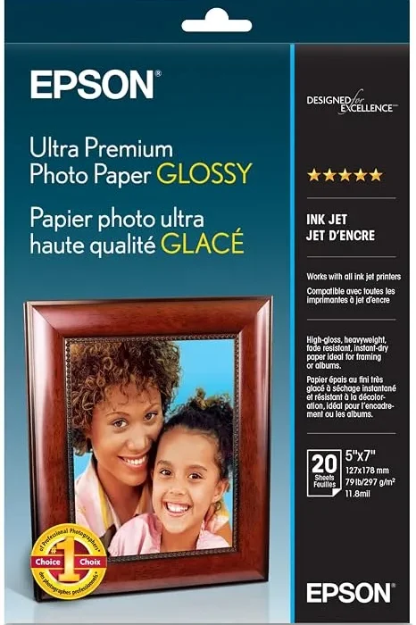 Epson Ultra Premium Photo Paper GLOSSY (5x7 Inches, 20 Sheets) (S041945)