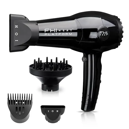 FHI Heat Platform Nano Lite Pro 1900 Hair Dryer, Turbo Tourmaline Light Weight Ceramic Quick Dry with 3 Piece Attachment Set (Comb, Concentrator, and Diffuser)