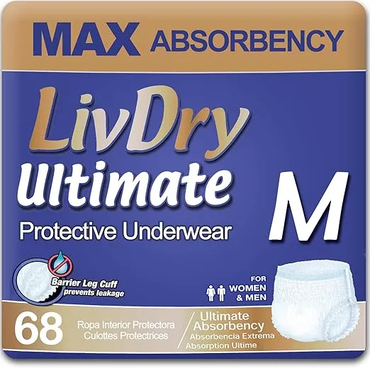 LivDry Incontinence Underwear for Adults, Comfort Absorption, Leakage Protection, 68 Count, Medium