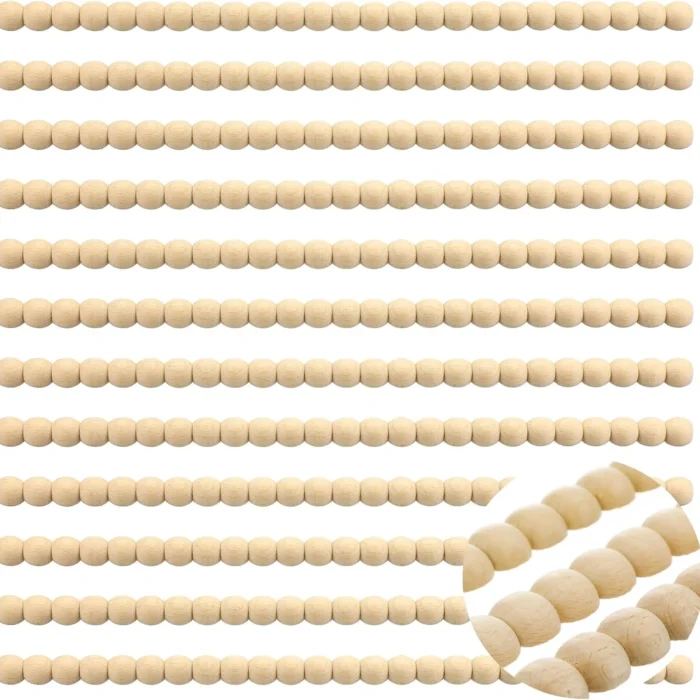 12 Pcs Decorative Beaded Wood Trim Half Wooden Beads Trim Molding 15. 75 Inch Unfinished 3D Decorative Bead Pearl Wood Molding Cute DIY for Home Wall Cabinet Shelf Window Door
