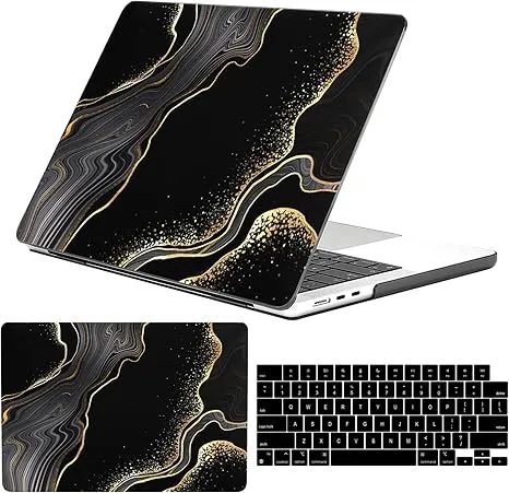 Compatible with MacBook Air For Pro 14 Case 2022-2025 Release M4 A3240 M3 A3113 M2 A2681,Sturdy Protective Laptop Hard Shell &Keyboard Cover for MacBook Air 13 inch Case（Black Marble）