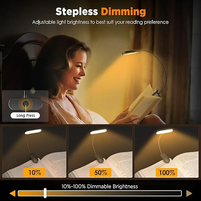 TATAANTY Book Light for Reading at Night- Eye Caring 3 Color Modes&Stepless Dimming LED Book Reading Light,Rechargeable 70 Hrs Lasting Runtime Lightweight Clip-on Book Light for Book Lovers,Deep Black