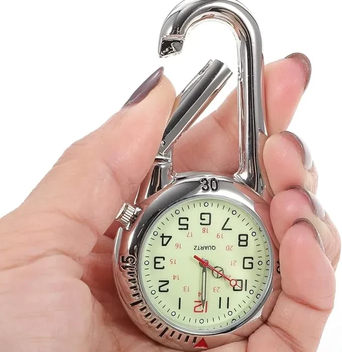 Clip on Watch: Luminous Pocket Watch for Outdoor Sports Rock Climbing Mountaineering (White)