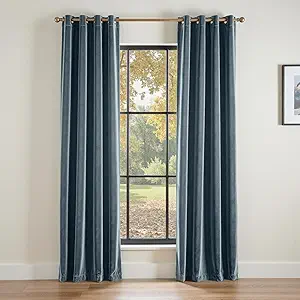 Lazzzy Blackout Velvet Curtains Blue Thermal Insulated Curtains 84 Inch Long for Bedroom Living Room Drapes Window Treatments Grommet Set of 2 Panels Dark Slate