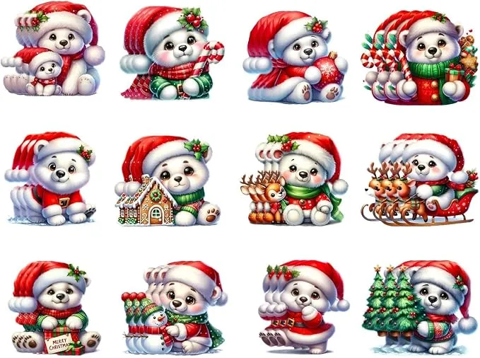 Christmas Vintage Wood Ornament Rustic Wooden Bear Animal Hangings Decor (36pack)