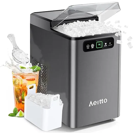 Aeitto Nugget Ice Maker 40Lbs/24H, Countertop Soft Chewable Ice Pebble Ice Machine, One-Click Operation, Auto Self-Cleaning Ice Makers with Scoop&Basket for Home, Office, Kitchen, Party
