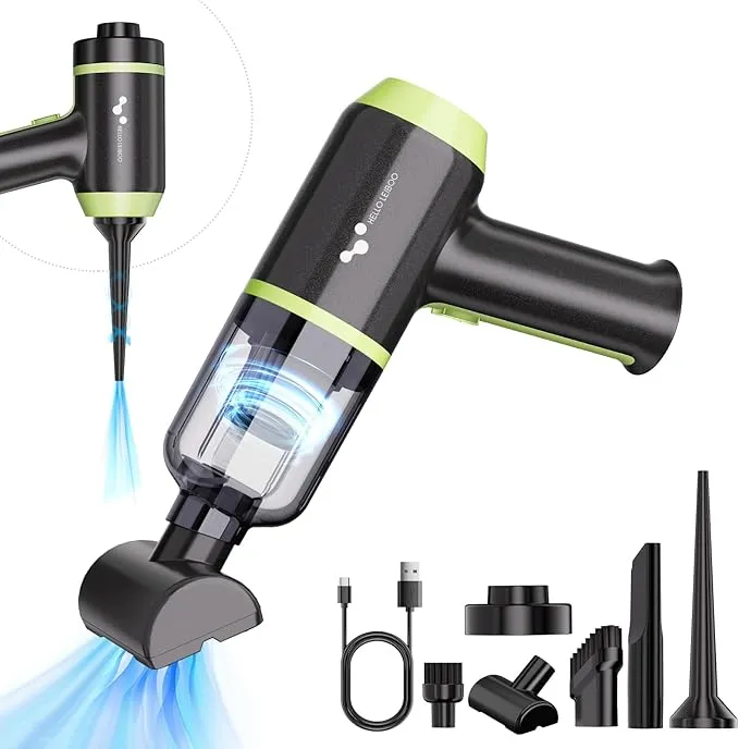 helloleiboo Mini Vacuum Cleaner 8000PA Handheld Vacuum Cordless 3 in 1 Portable Car Vacuum Rechargeable Handheld Car Vacuum Cleaner Dust Collector Blower Hand Pump for Car Home Office Pet(Green)