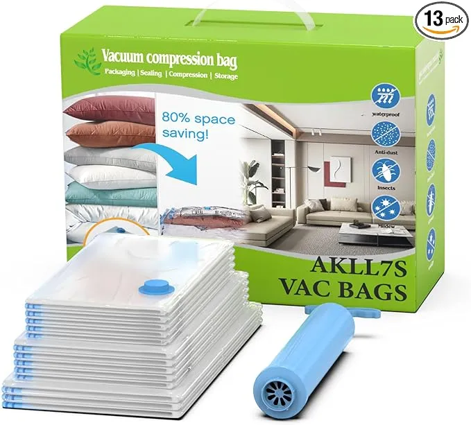 AKLL7S Vacuum Storage Bags with Hand Pump, 13 Pack Vacuum Seal Bags