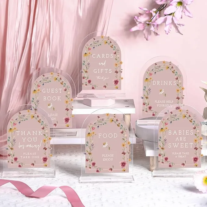 Thyle 6 Pcs Wildflowers Baby in Bloom Table Decorations Sign 8 x 10" Thank You Acrylic Sign Centerpieces with Stand Wedding Birthday Party Decorations for Guests Gifts