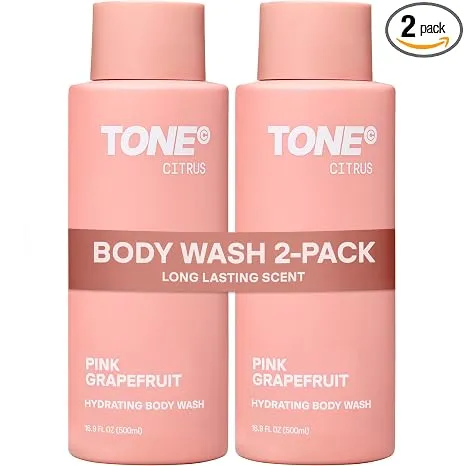 TONE Hydrating Body Wash for Men & Women, Citrus, Coconut-Derived Cleansers Leave Skin Clean, Moisturized & Refreshed, Long-Lasting Scent, All Skin Types, Dermatologist-Tested, 16.9 fl oz, 2 Pack