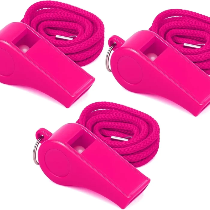 najdeiuyt Pink Emergency Whistles with Lanyard, 3 Pack Loud Crisp Sound Plastic Whistles Bulk Safety Whistle for Lifeguard Coaches Boat Referees Dog Training