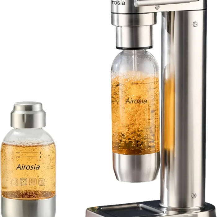 Carbonates Any Drink-Airosia Soda Maker Machine-304 Stainless Steel Sparkling Water Maker, Carbonator Machine with BPA Free Bottles(1L+0.5L) (CO2 Carbonator NOT Included)
