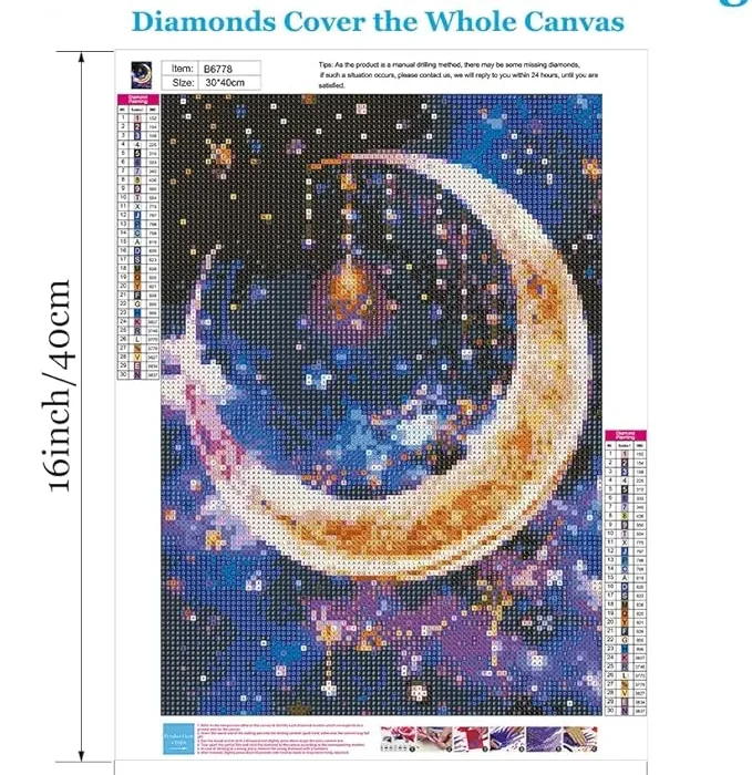 Offito Moon Diamond Art Kits for Adults Beginners Kids, DIY Full Drill Diamond Painting Kits with Gem Crystal Home Wall Decor 12x16 Inch