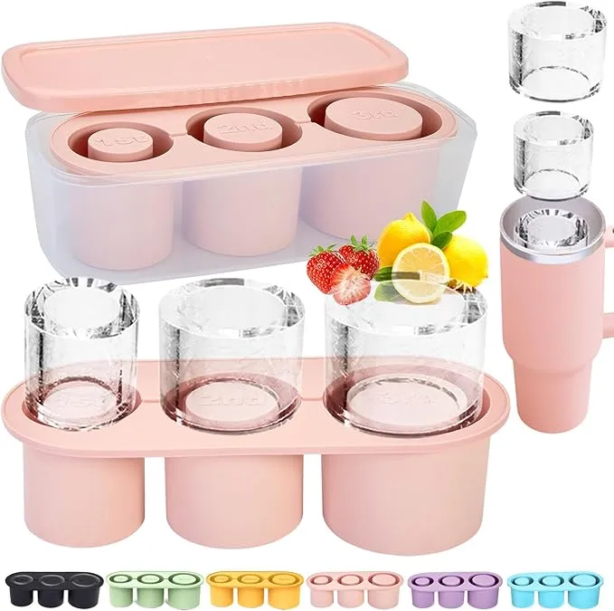 1pc Tumbler Ice Tray for Stanley/Yeti/Simple Modern , Silicone Ice Cube Tray for Tumblers with Bin and Lid, Pink
