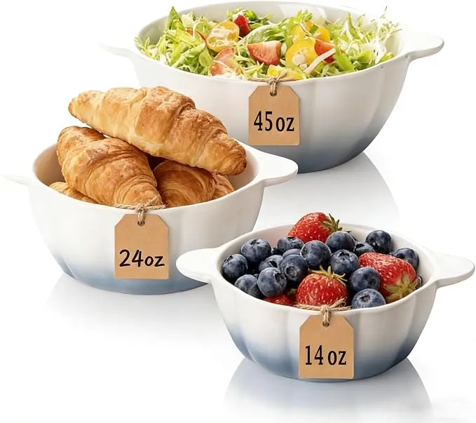MISSYSSIM Ceramic Mixing Bowls with Handles, Small/Medium/Large Nesting Bowls... set of 4