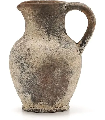 KEEWIIT Rustic Ceramic Pitcher Vase with Handle, Vintage Jug Style Decorative Flower Vase, Farmhouse Boho Tabletop Centerpiece for Pampas Grass, Eucalyptus, Dining Table and Entryway Decor (Gray)
