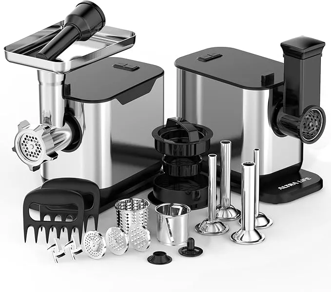 ALTRA LIFE #8 Meat Grinder, 3200W Max Electric Heavy Duty Sausage Stuff, Rotary Cheese Grater with 3 Interchangeable Blades, 2 Blades, 3 Plates, 4 Sausage Tubes, Kibbe, Burger Press & Meat Claws
